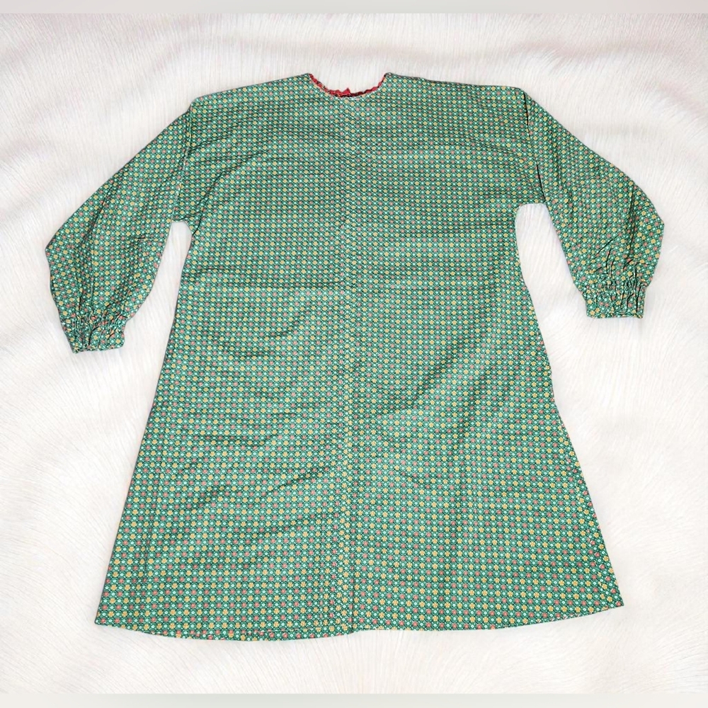 Vintage 70s Handmade Ditsy Floral Cottagecore Shift Dress Womens M Green Orange